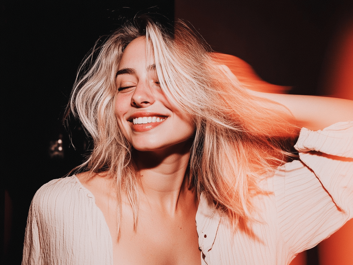 Jeune femme blonde souriante et rayonnante lors d'une soirée Crush Party.